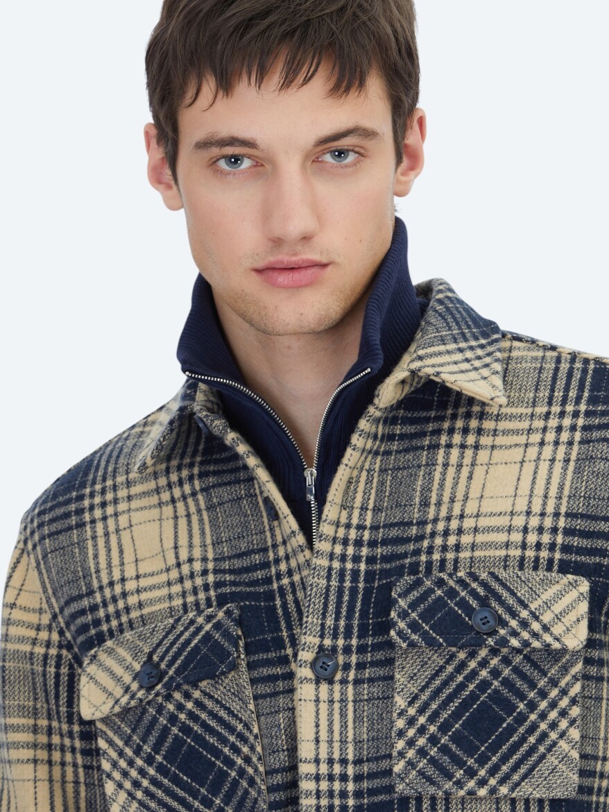 Lacivert Regular Fit Dokuma Overshırt - 4
