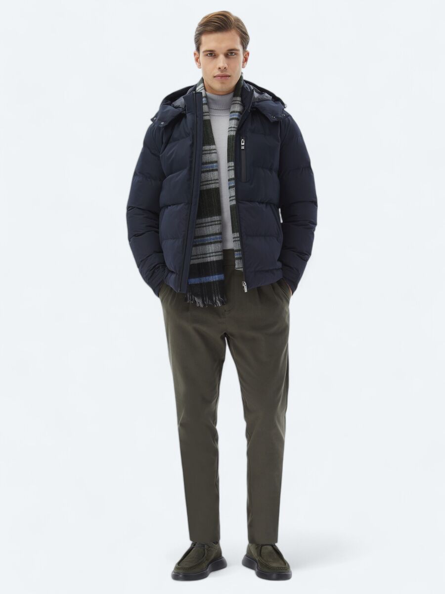 Lacivert Regular Fit Kapüşonlu Casual Dokuma Mont - 2