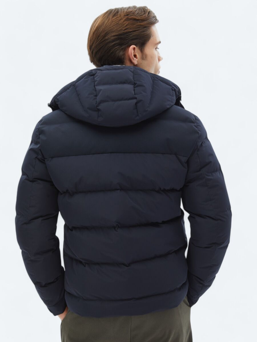 Lacivert Regular Fit Kapüşonlu Casual Dokuma Mont - 6