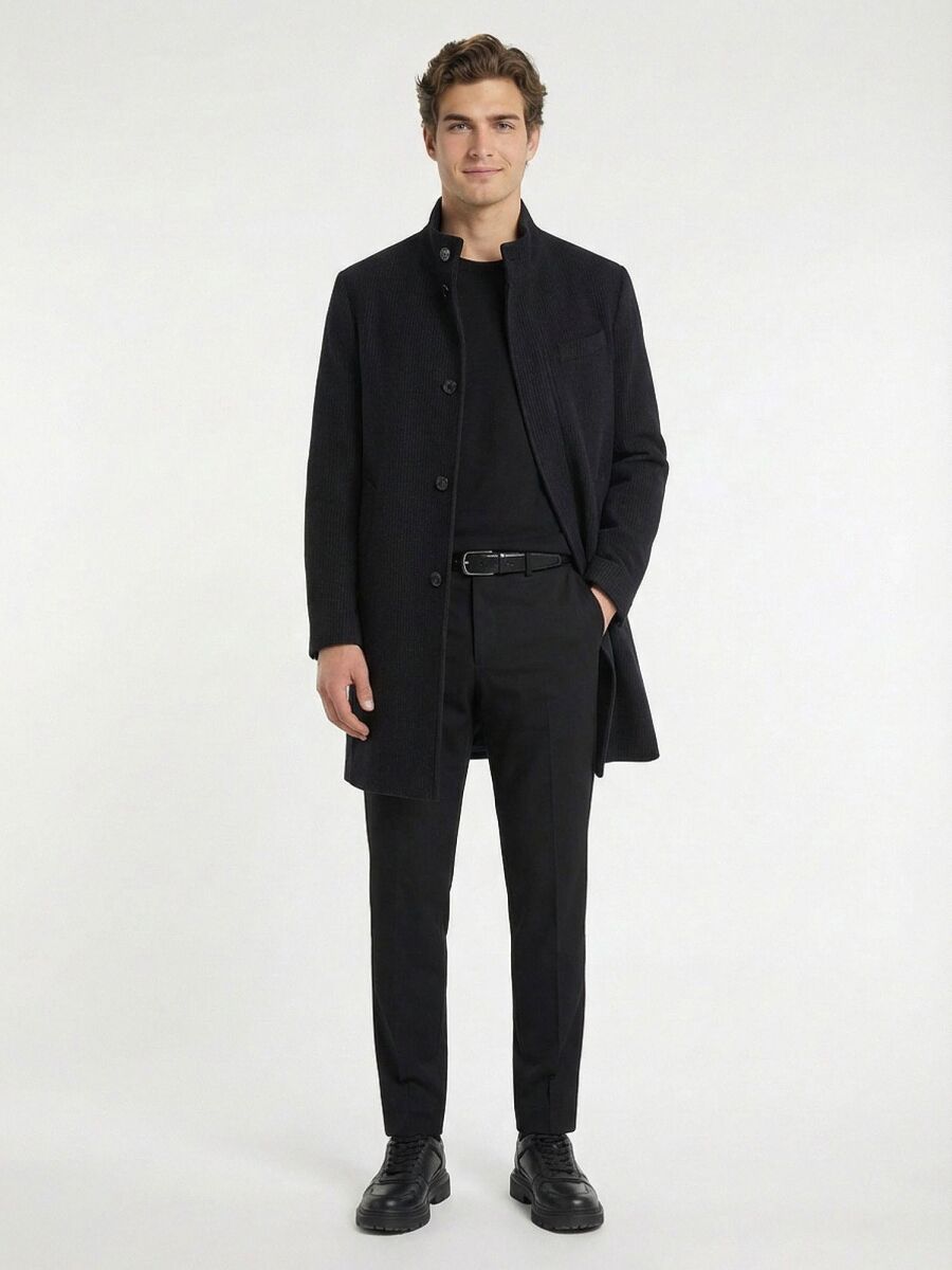 Lacivert Regular Fit Klasik Dokuma Palto - 1