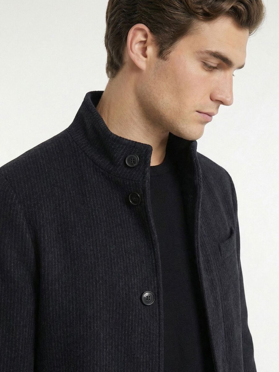 Lacivert Regular Fit Klasik Dokuma Palto - 4