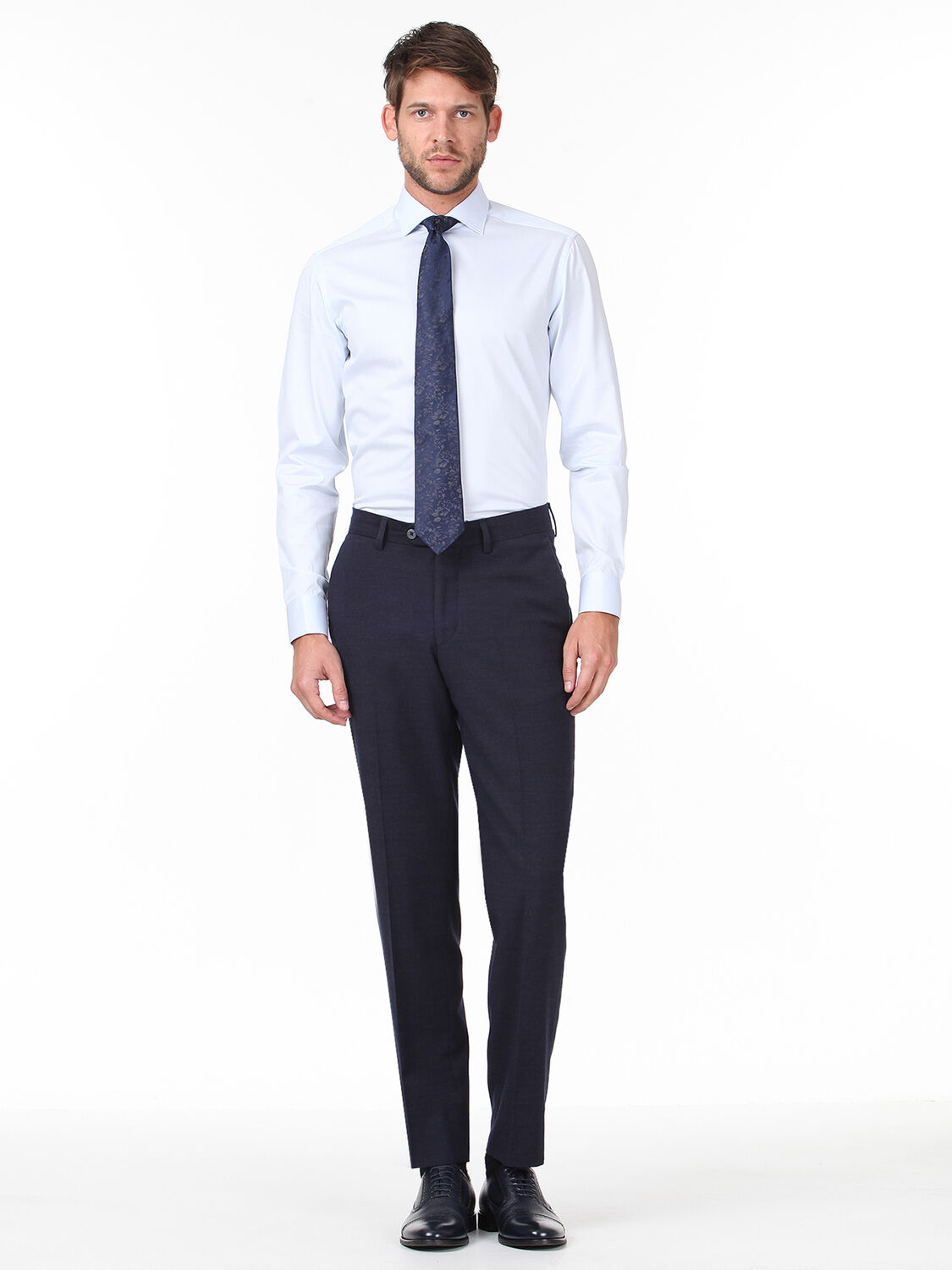 Light Blue Plain Regular Fit Weaving Classical 100% Cotton Shirt - 3