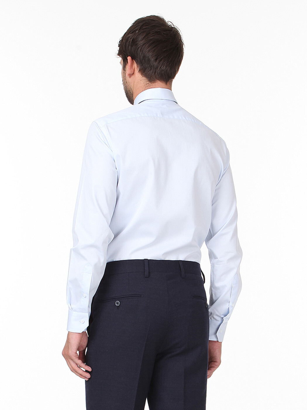 Light Blue Plain Regular Fit Weaving Classical 100% Cotton Shirt - 4