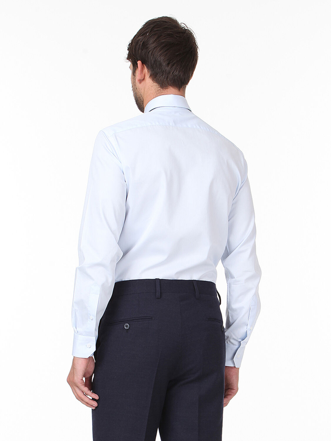 Light Blue Plain Regular Fit Weaving Classical 100% Cotton Shirt - 4