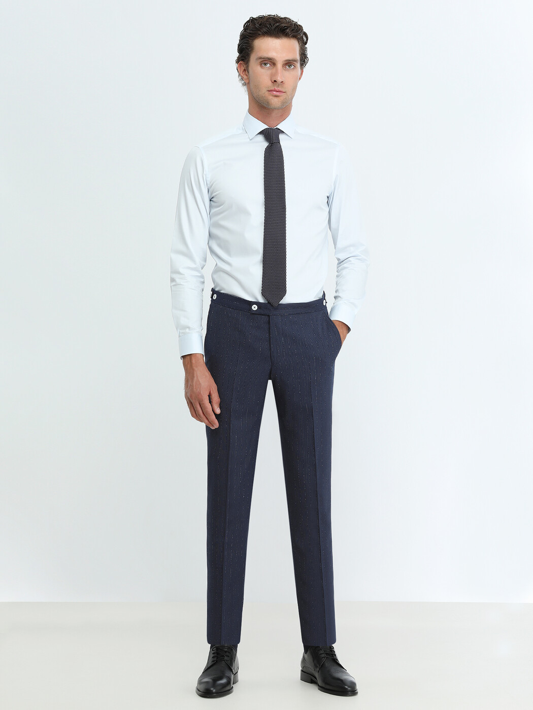 Light Blue Plain Regular Fit Weaving Classical 100% Cotton Shirt - 2