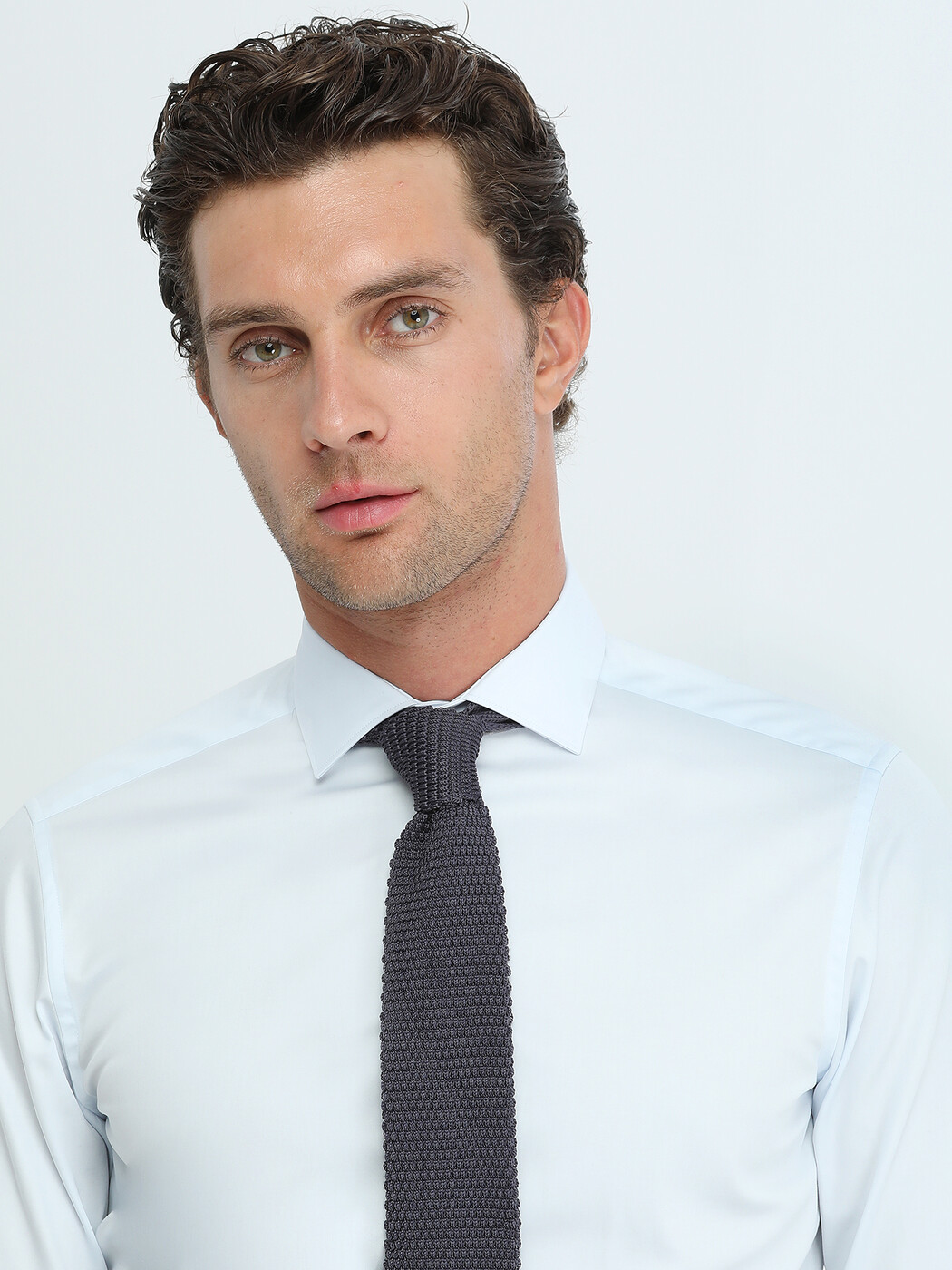 Light Blue Plain Regular Fit Weaving Classical 100% Cotton Shirt - 3