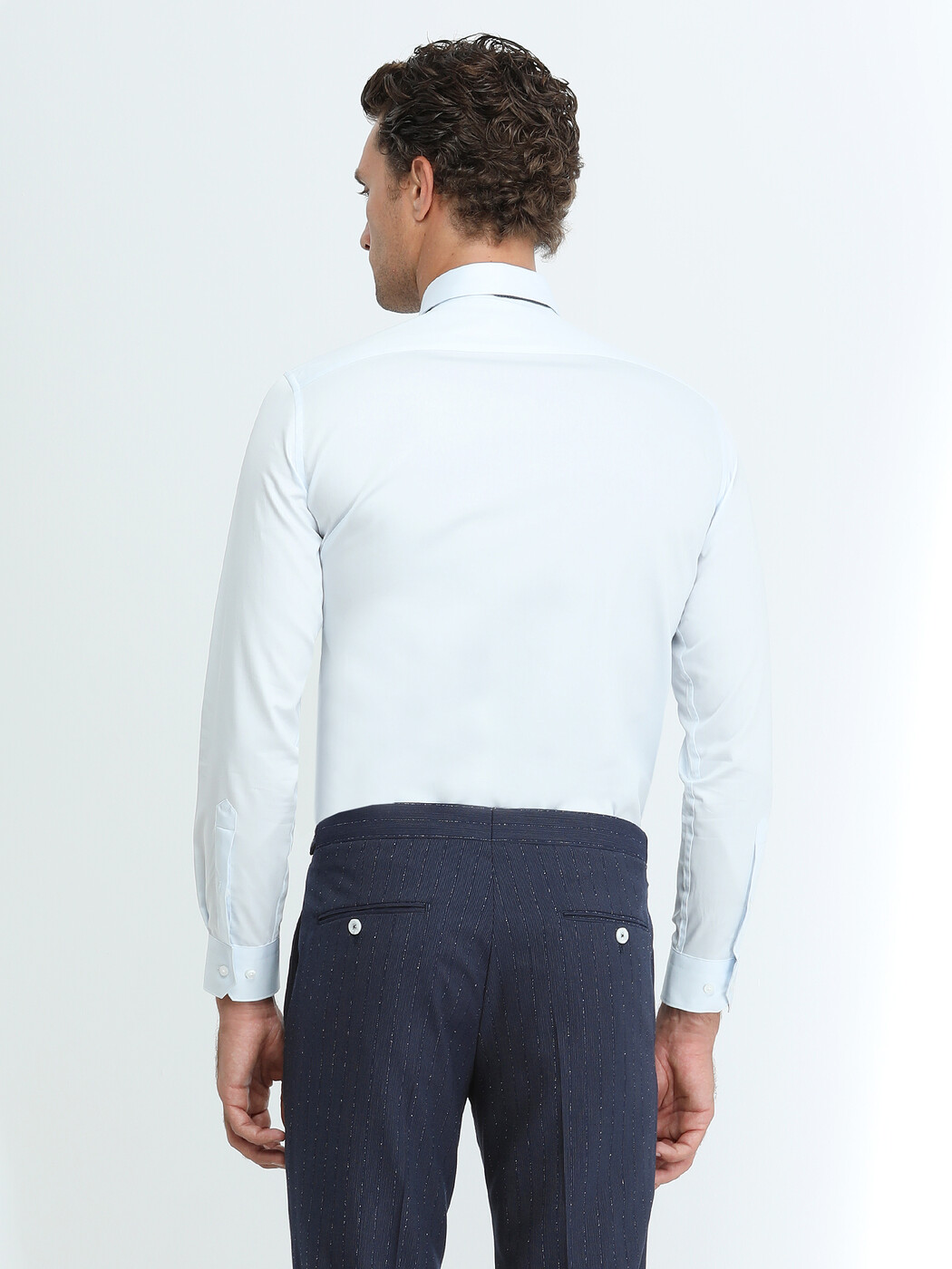 Light Blue Plain Regular Fit Weaving Classical 100% Cotton Shirt - 5