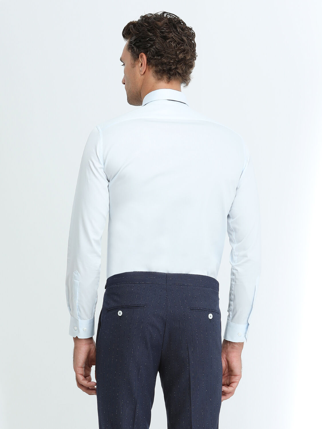 Light Blue Plain Regular Fit Weaving Classical 100% Cotton Shirt - 5