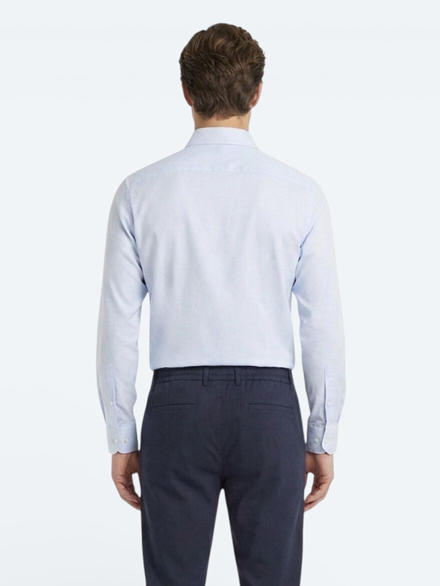 Light Blue Plain Slim Fit Weaving Classical Cotton Blended Shirt - 4