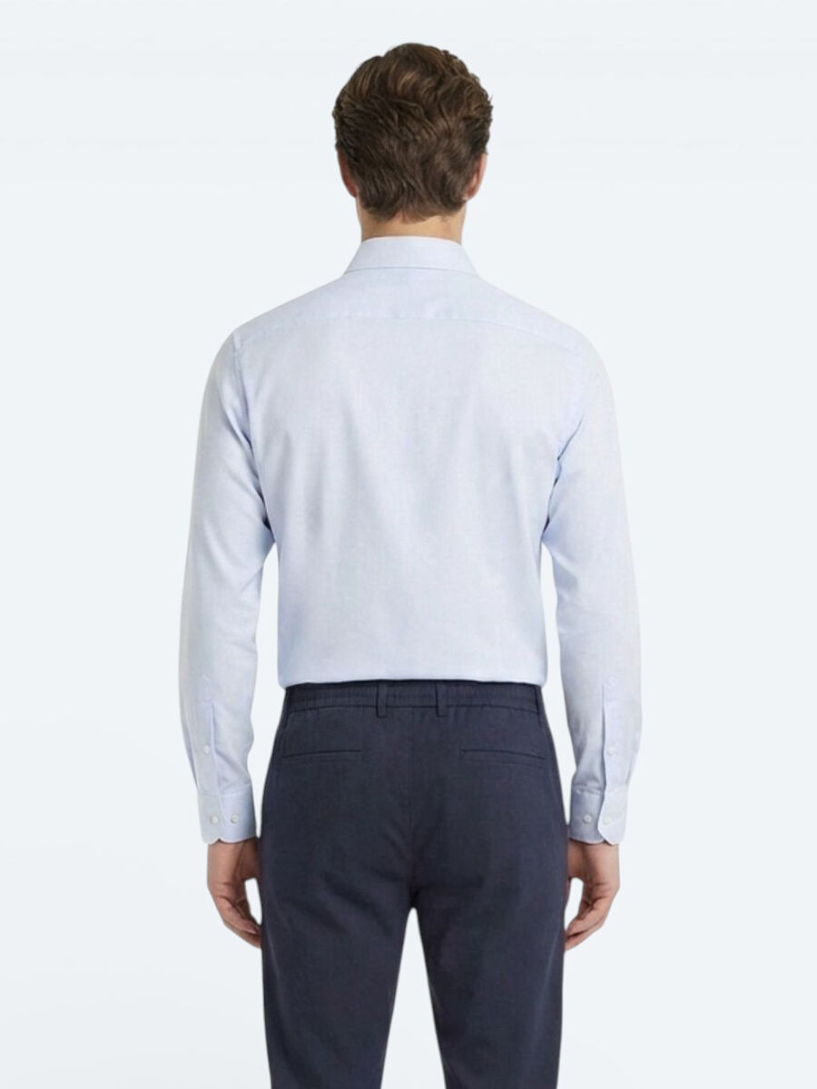 Light Blue Plain Slim Fit Weaving Classical Cotton Blended Shirt - 4