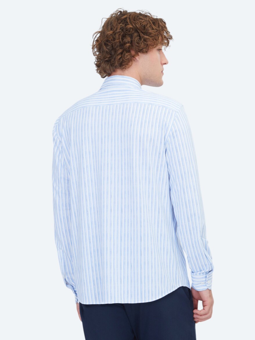 Light Blue Striped Regular Fit Knitting Casual Shirt - 6