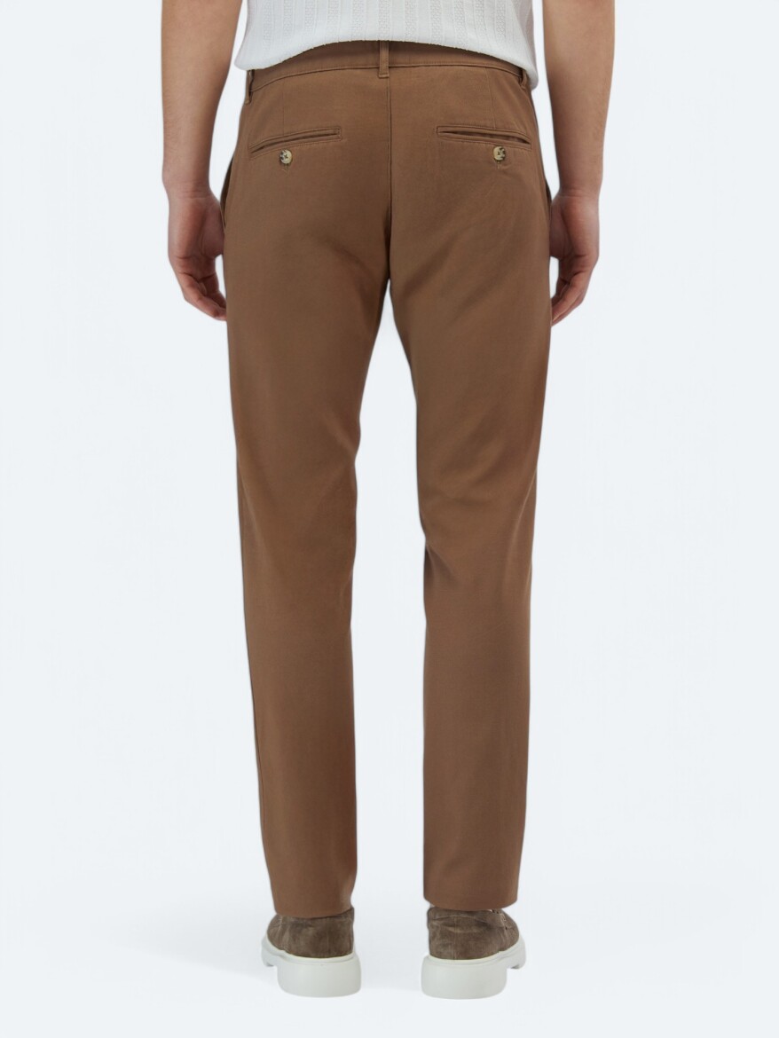 Light Brown Weaving Regular Fit Casual Cotton Blended Trousers - 4