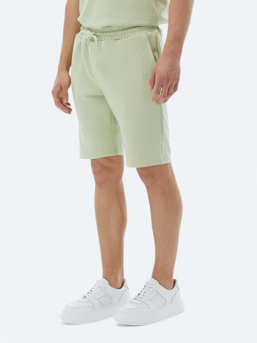 Light Green Knitting Jogging Fit Casual Bermuda - 2