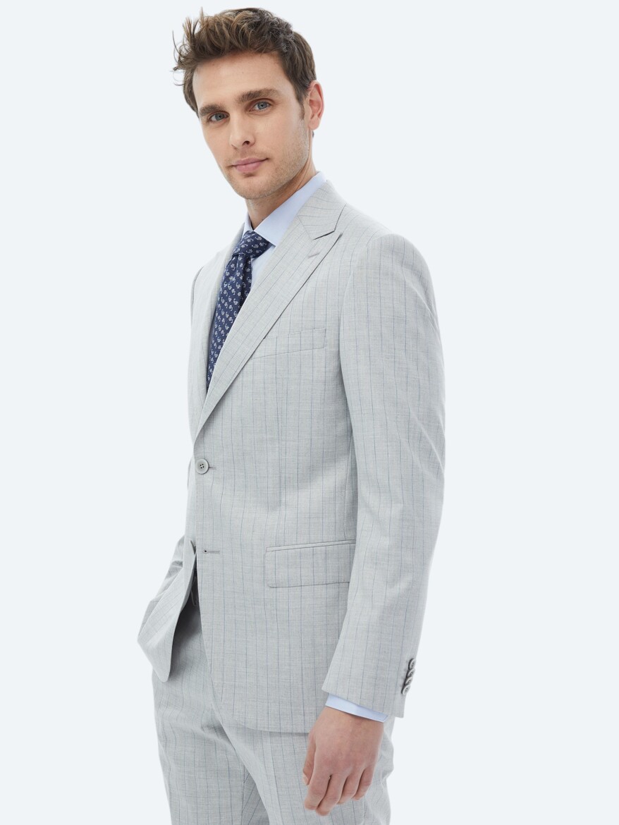Light Grey Striped Modern Fit Suit - 6