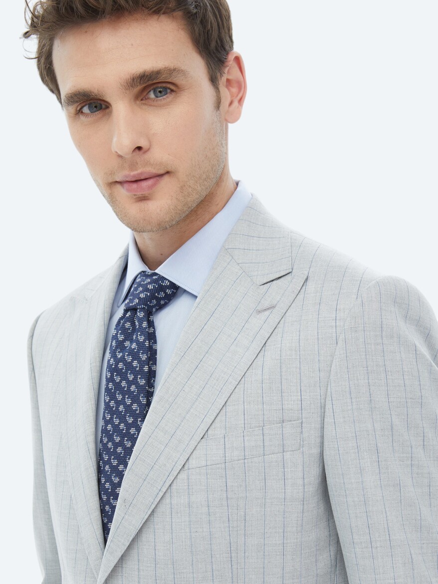 Light Grey Striped Modern Fit Suit - 7