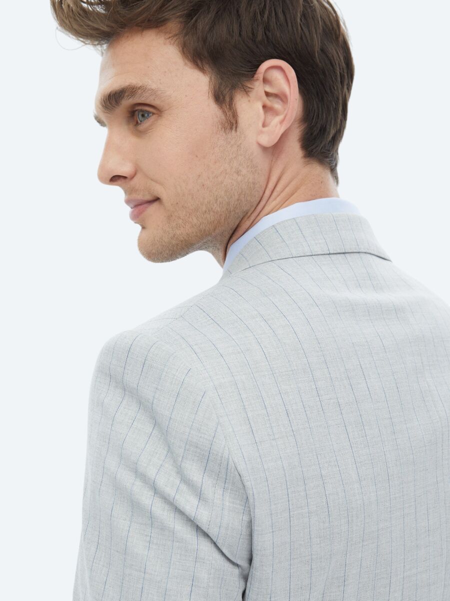 Light Grey Striped Modern Fit Suit - 9
