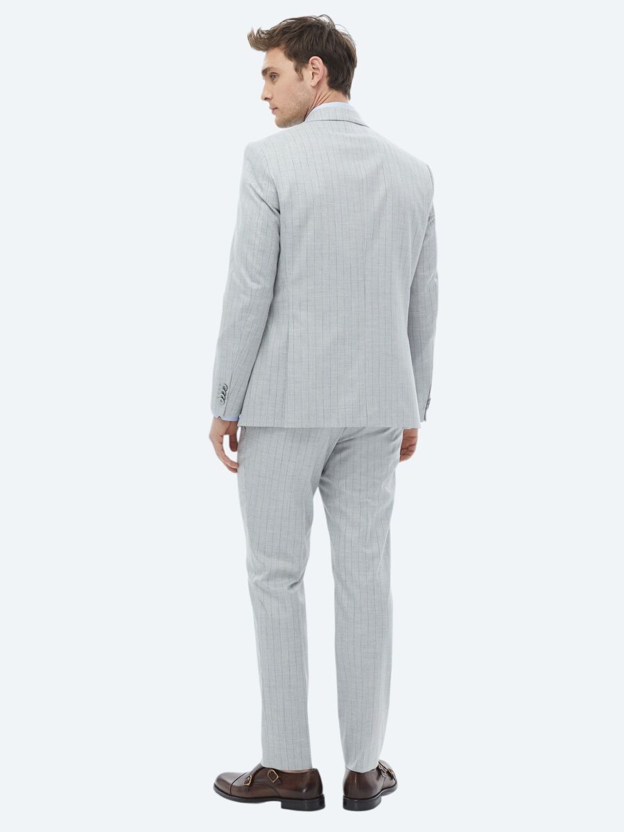 Light Grey Striped Modern Fit Suit - 11