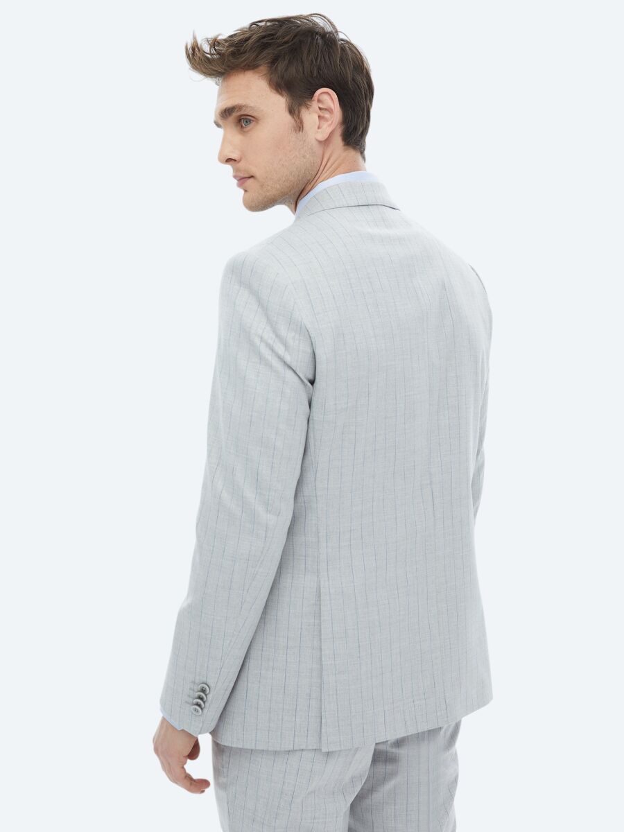Light Grey Striped Modern Fit Suit - 12