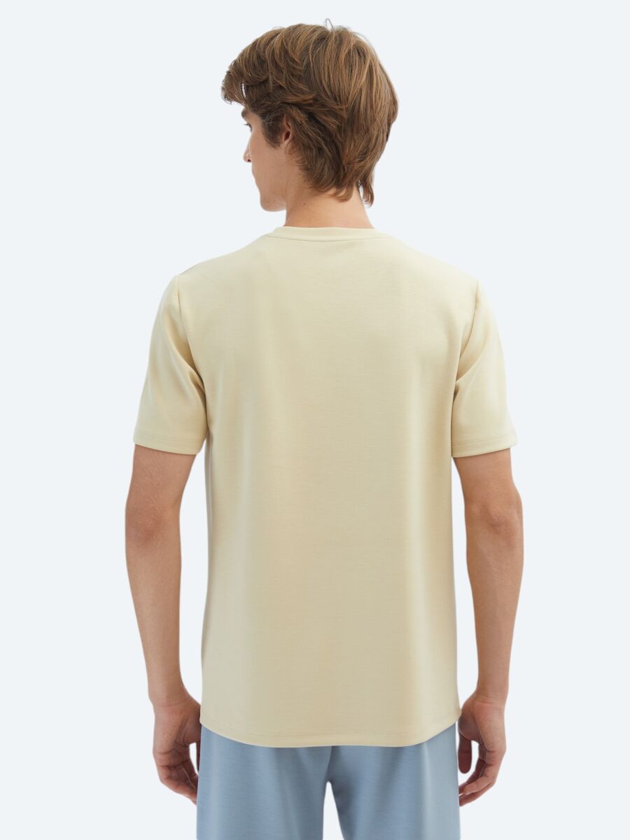 Light Yellow Plain Crew Neck T-Shirt - 5