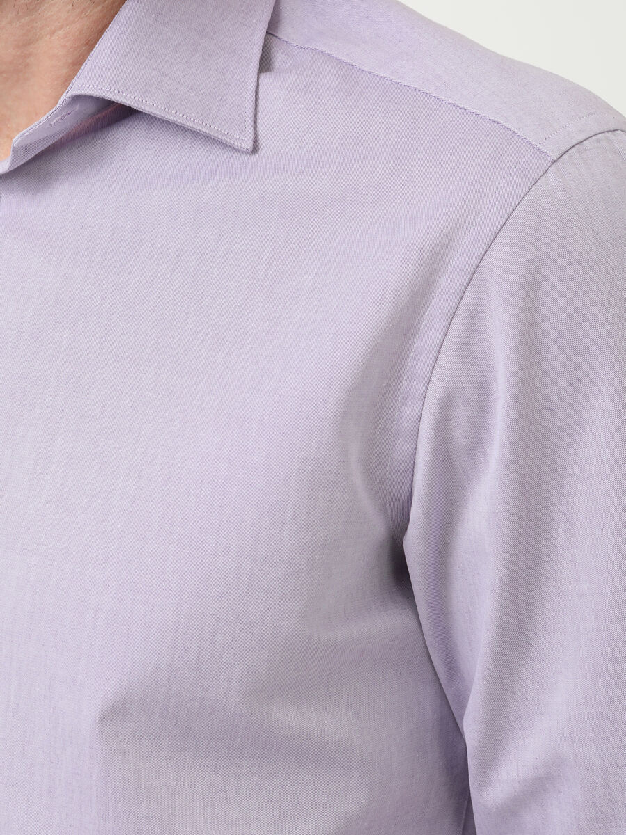 Lila Düz Slim Fit Dokuma Klasik Pamuk Karışımlı Gömlek - 2