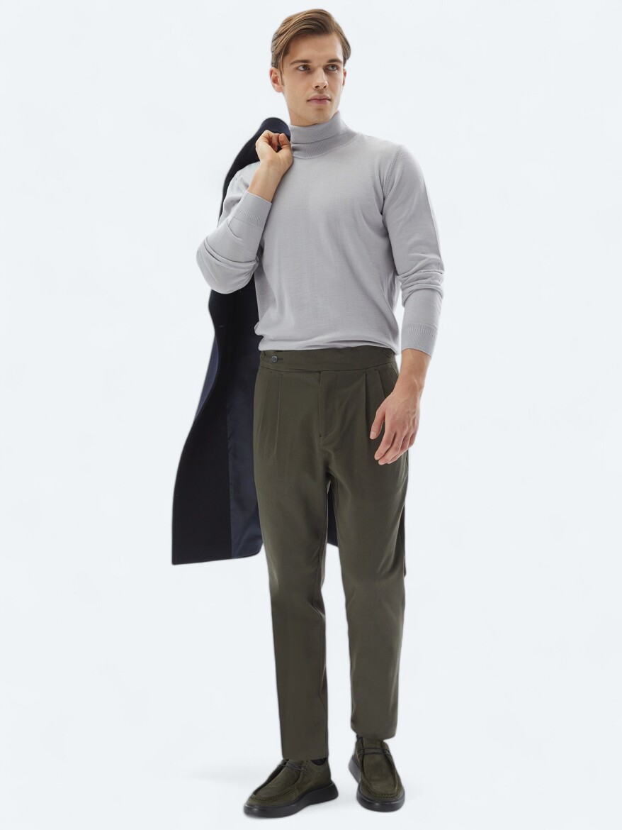 Lila Tam Balıkçı Yaka Düz Örgü Yün Karışımlı Triko Kazak - 3