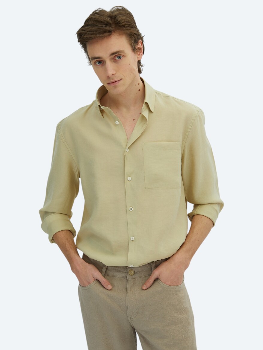 Limon Küfü Düz Oversize Fit Dokuma Casual Gömlek - KİP