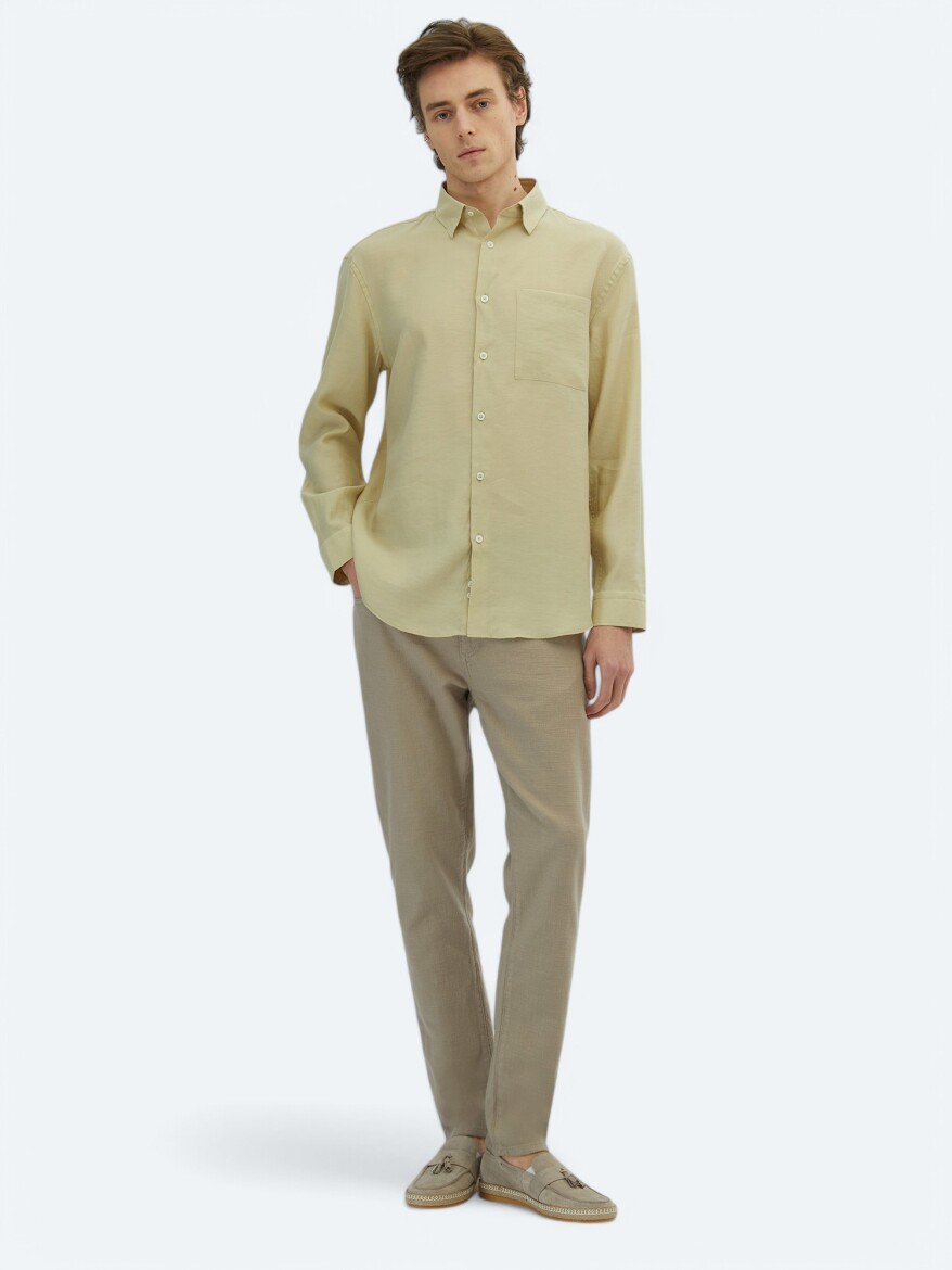 Limon Küfü Düz Oversize Fit Dokuma Casual Gömlek - KİP