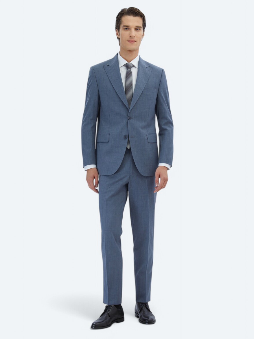 Mavi Çizgili Modern Fit Yün Karışımlı Takım Elbise - 2