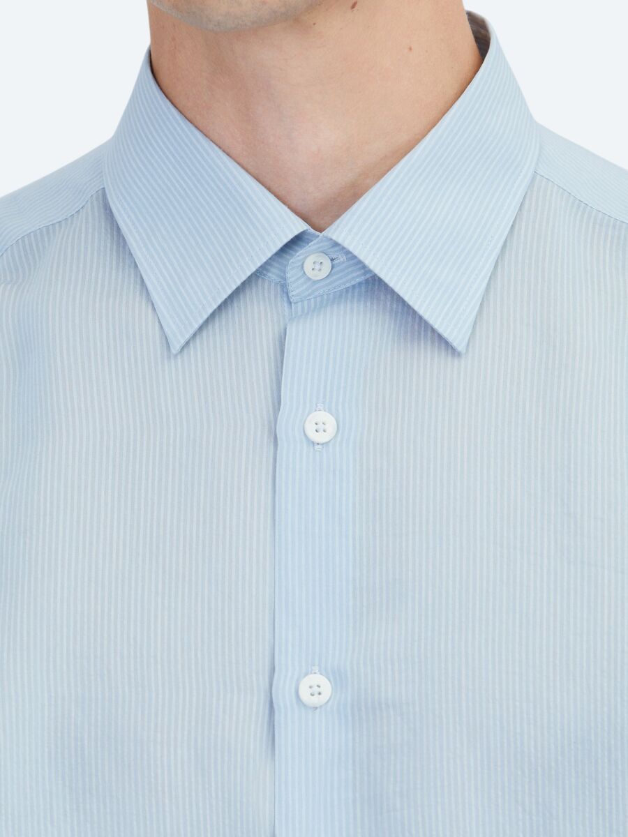 Mavi Çizgili Regular Fit Dokuma Casual Gömlek - 4