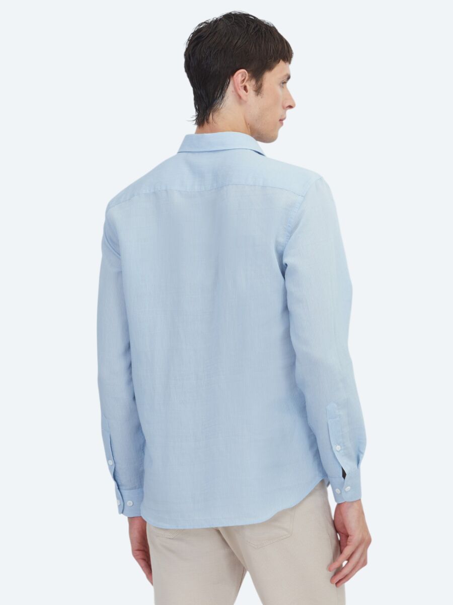 Mavi Çizgili Regular Fit Dokuma Casual Gömlek - 5