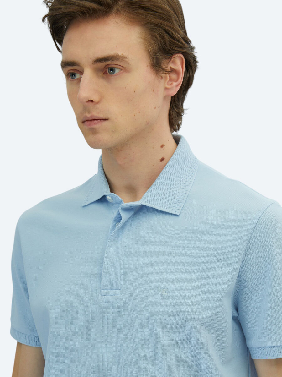 Mavi Düz %100 Pamuk T-Shirt - 3