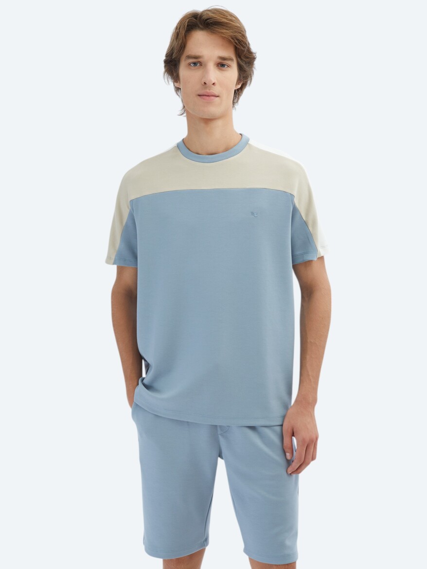 Mavi Düz Bisiklet Yaka T-Shirt - KİP