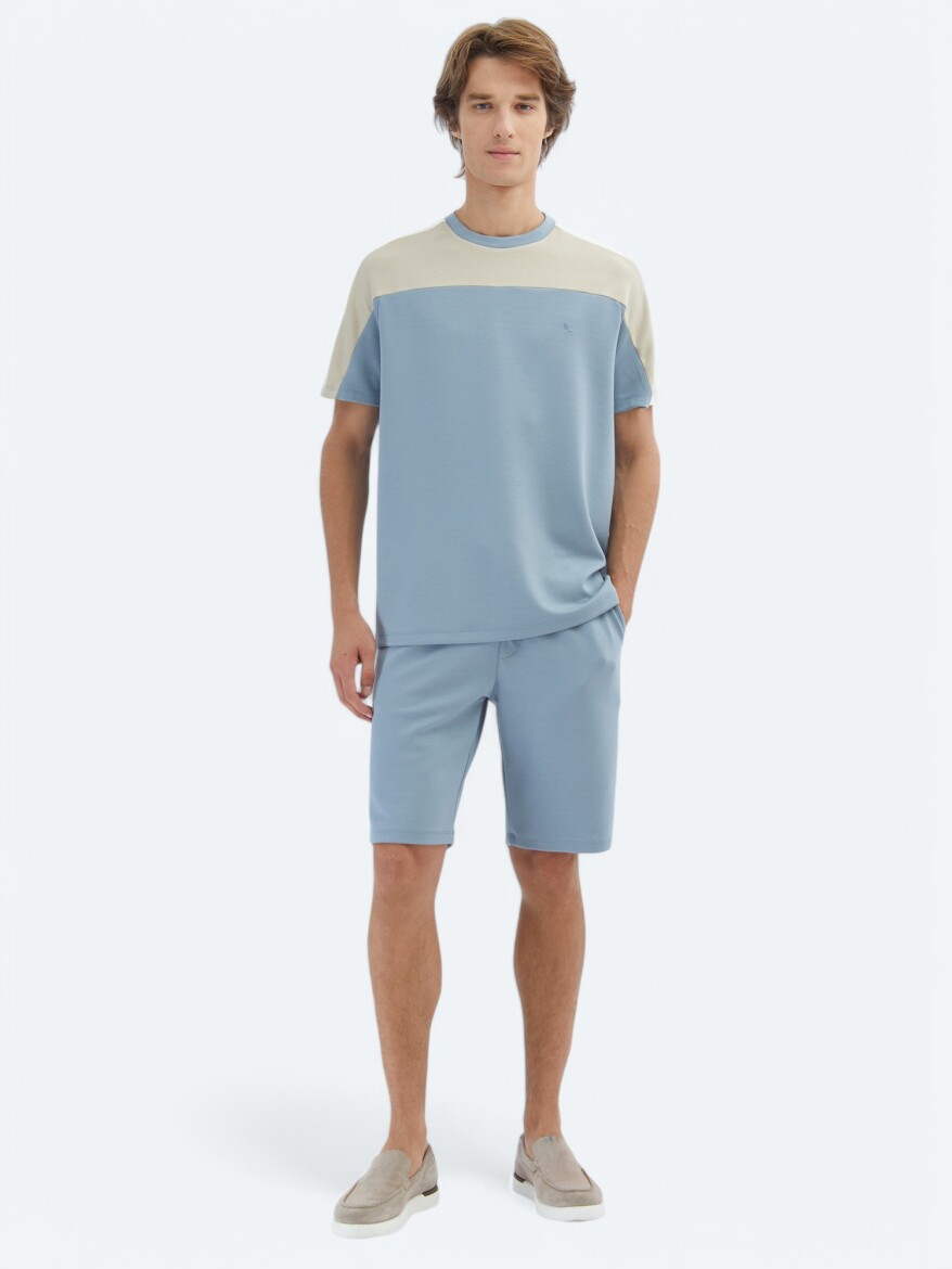 Mavi Düz Bisiklet Yaka T-Shirt - KİP