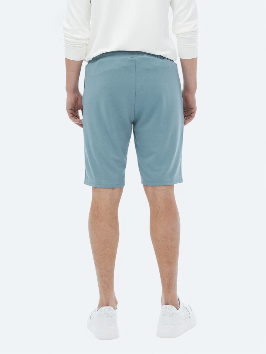 Mavi Düz Örme Jogging Fit Casual Bermuda - 6