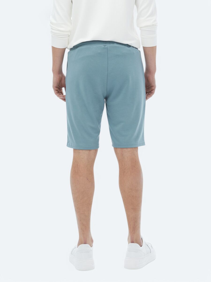 Mavi Düz Örme Jogging Fit Casual Bermuda - 6