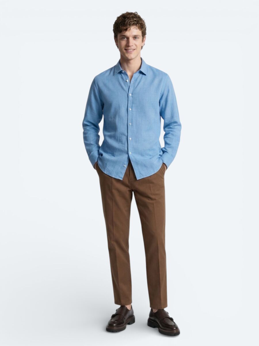 Mavi Düz Regular Fit Dokuma Casual %100 Pamuk Gömlek - 3