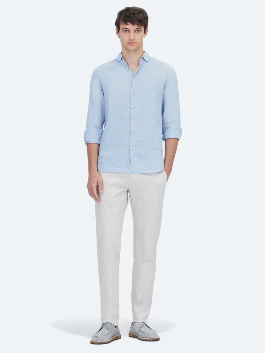 Mavi Düz Regular Fit Dokuma Casual Pamuk Karışımlı Gömlek - KİP