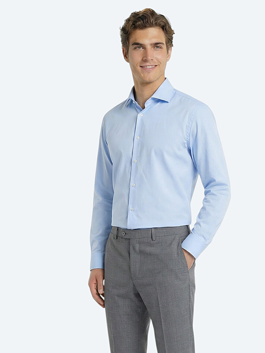 Mavi Düz Regular Fit Dokuma Klasik %100 Pamuk Gömlek - KİP