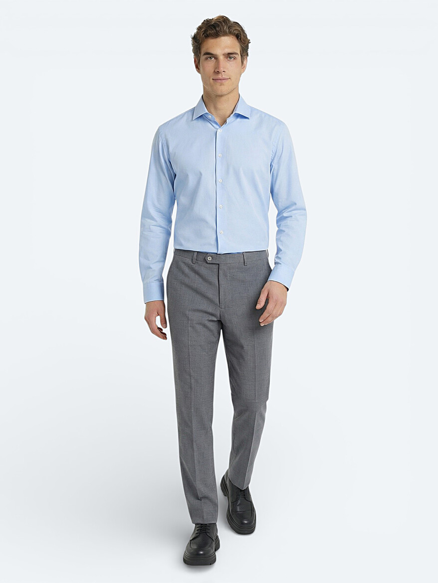 Mavi Düz Regular Fit Dokuma Klasik %100 Pamuk Gömlek - KİP