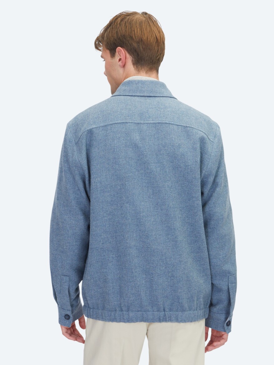 Mavi Düz Regular Fit Dokuma Yün Karışımlı Overshırt - 7