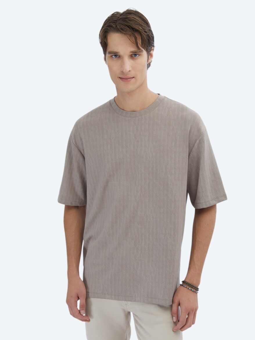 Mink Patterned Crew Neck T-Shirt - KİP