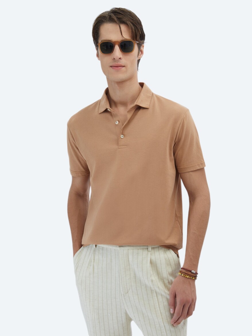 Mink Plain Polo Neck 100% Cotton T-Shirt - KİP