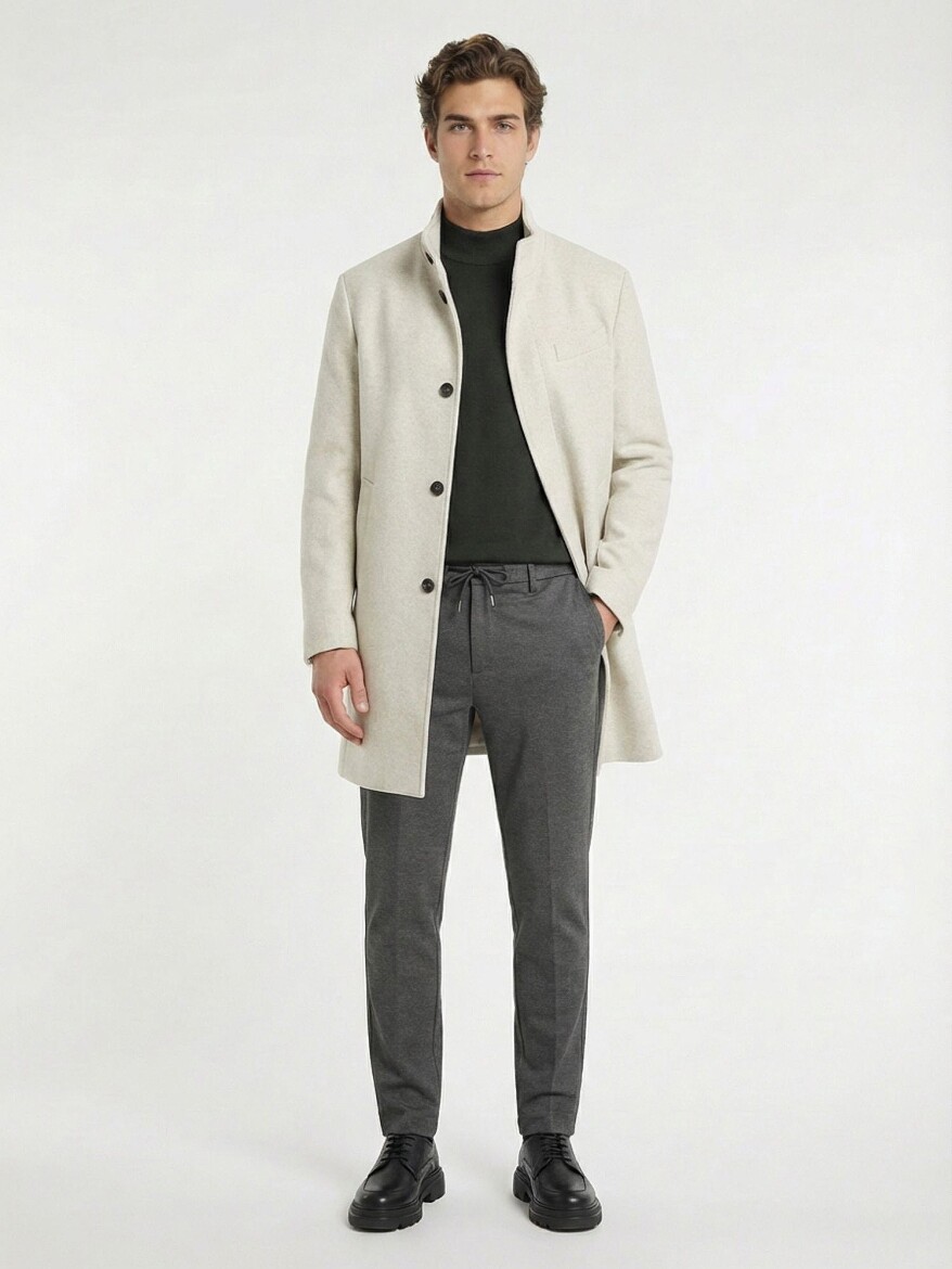 Mink Regular Fit Classical Weaving Overcoat - 1