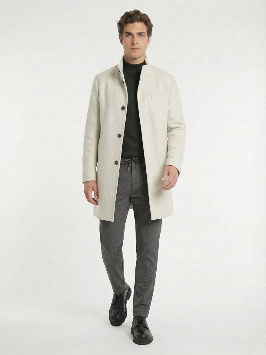 Mink Regular Fit Classical Weaving Overcoat - 3