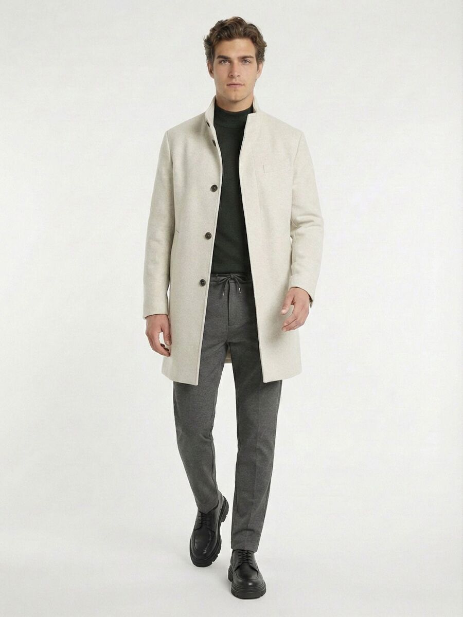 Mink Regular Fit Classical Weaving Overcoat - 3