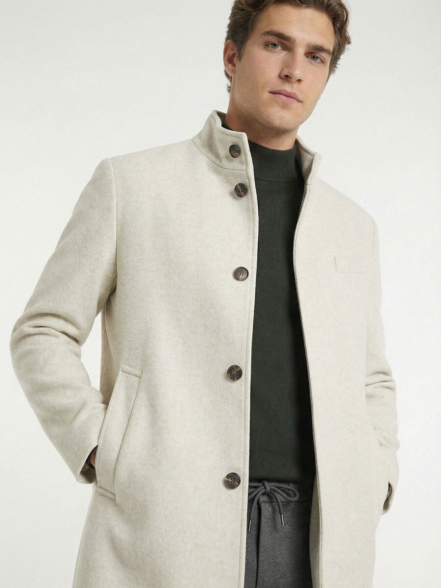 Mink Regular Fit Classical Weaving Overcoat - 4
