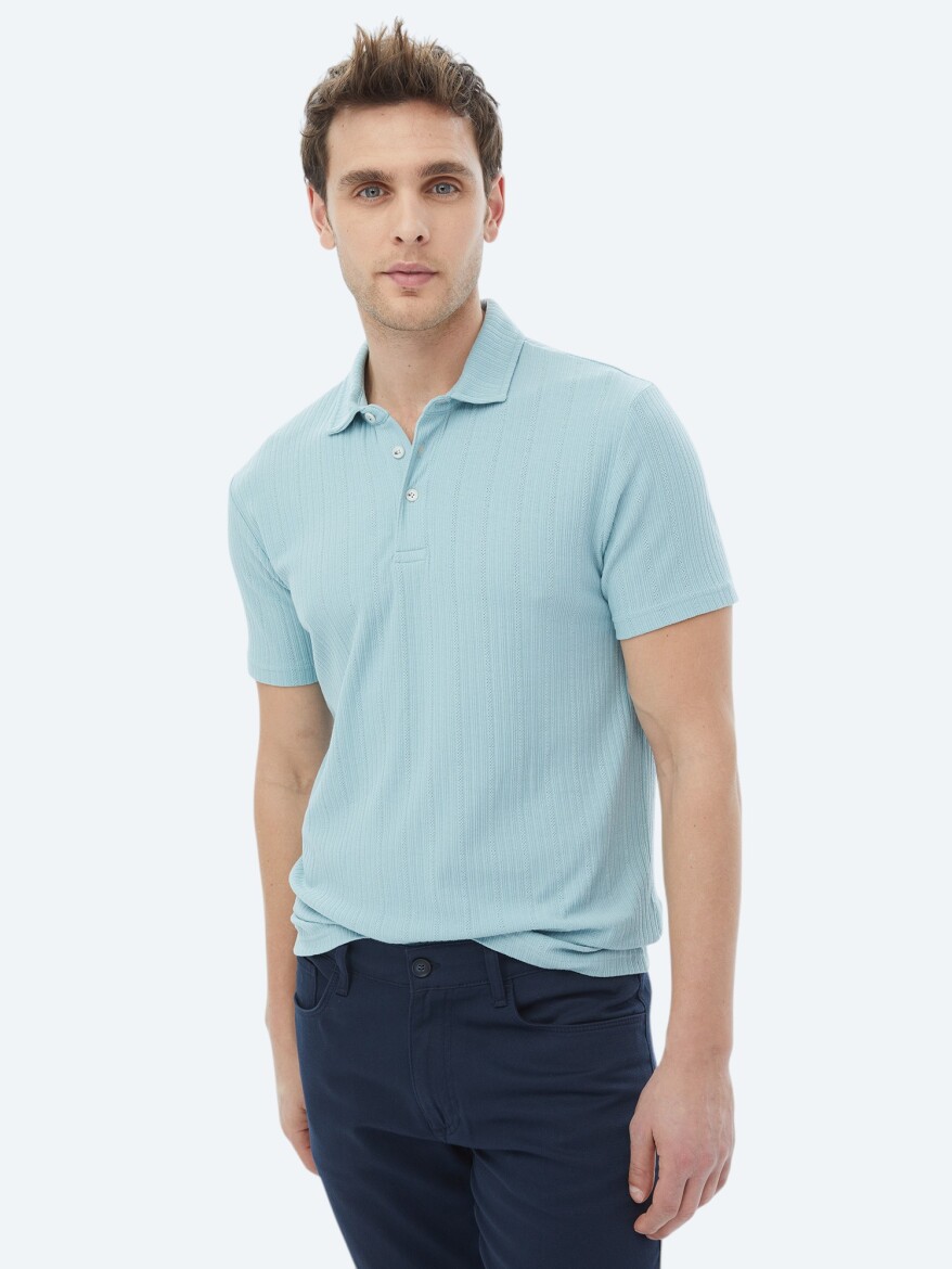 Mint Jacquard Polo Neck Cotton Blended T-Shirt - 1