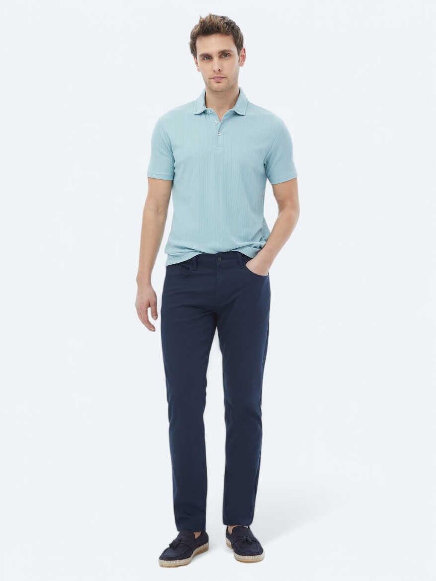 Mint Jacquard Polo Neck Cotton Blended T-Shirt - 3