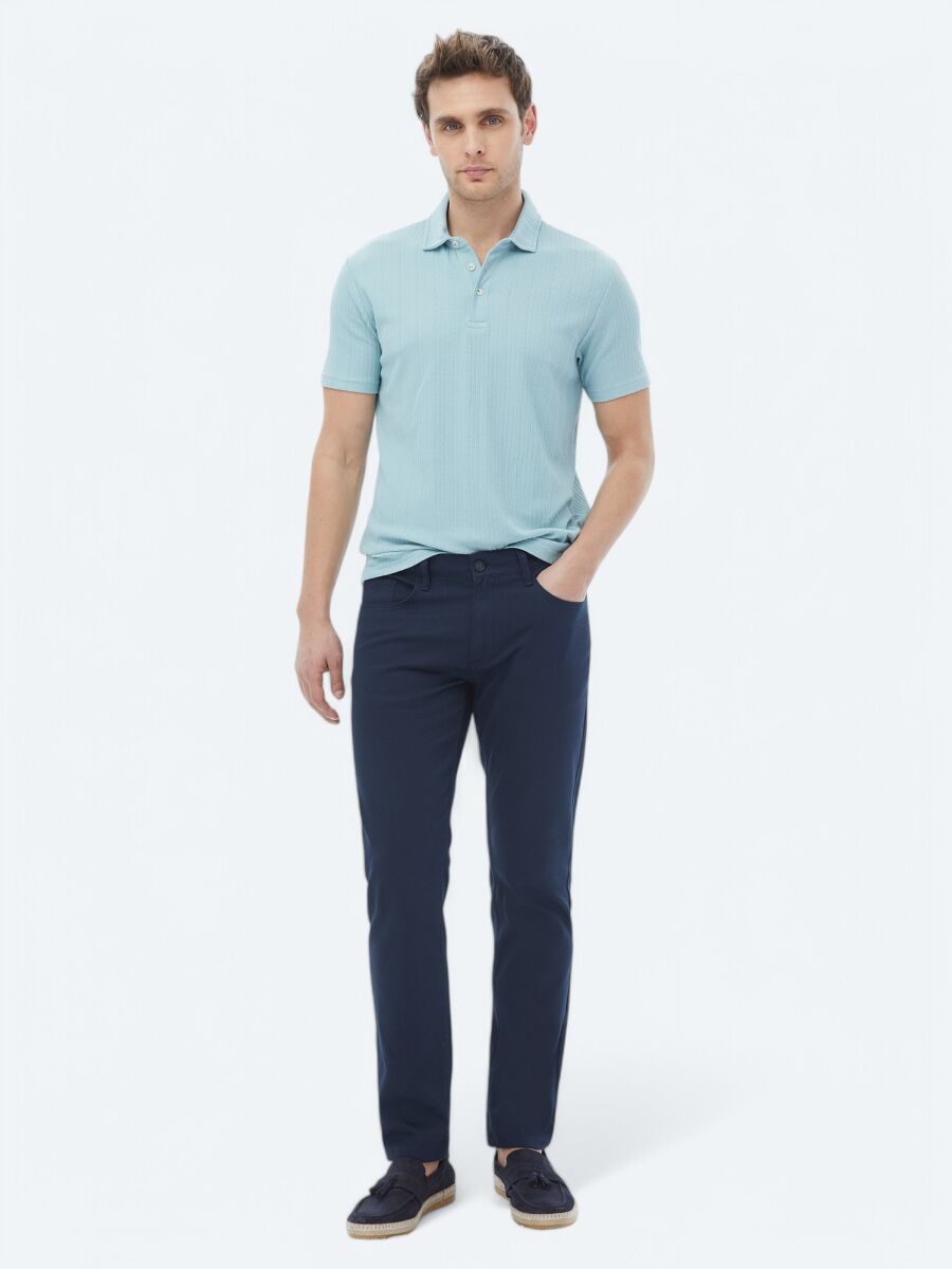 Mint Jacquard Polo Neck Cotton Blended T-Shirt - 3