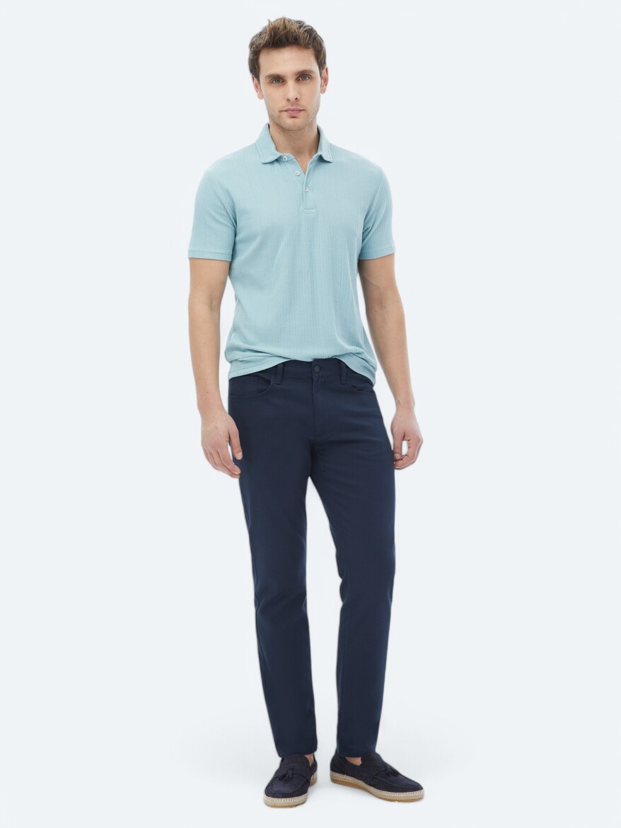 Mint Jacquard Polo Neck Cotton Blended T-Shirt - 6